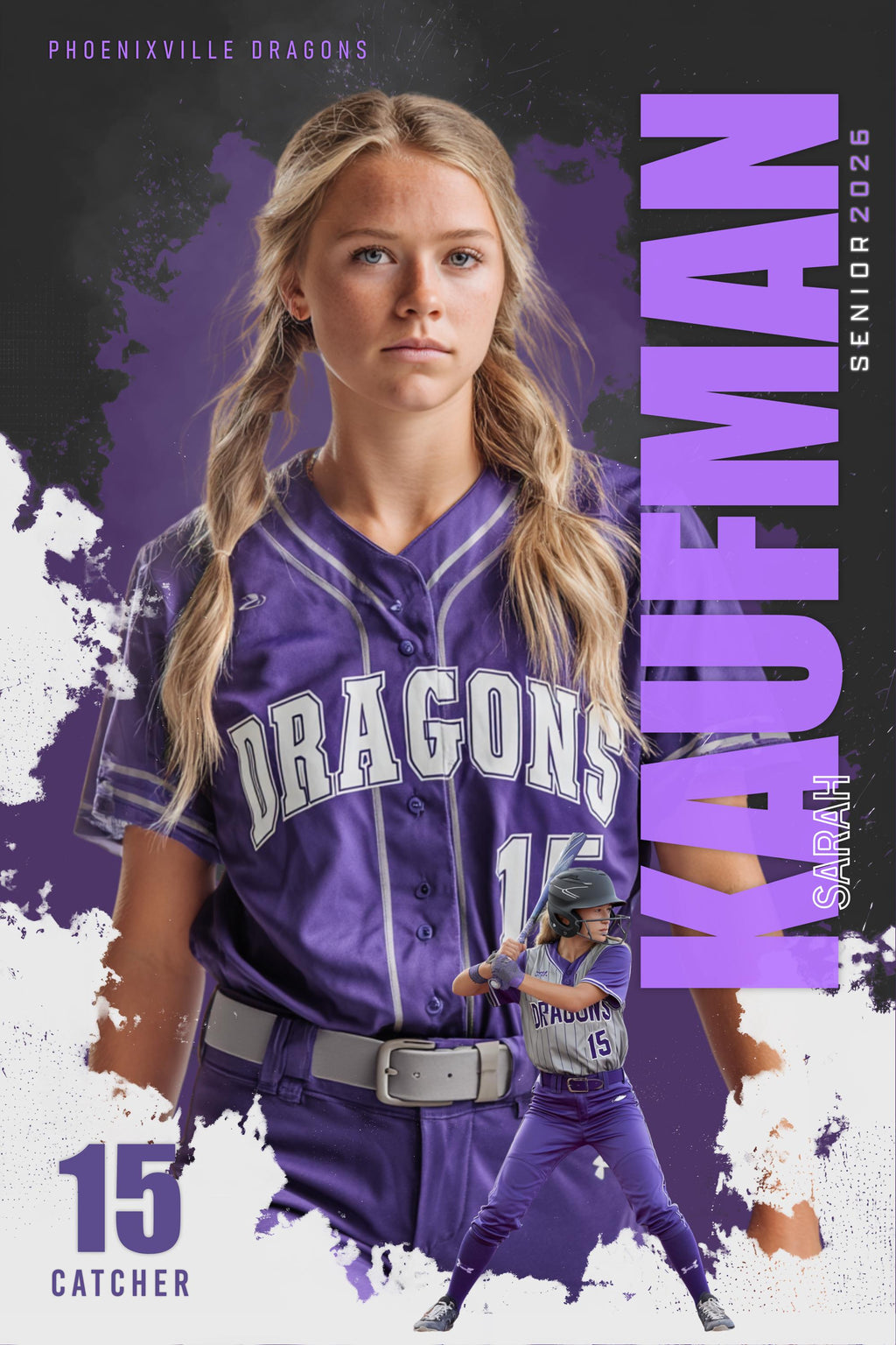 Color Splash Softball Poster Template | Editable Photoshop | 2:3