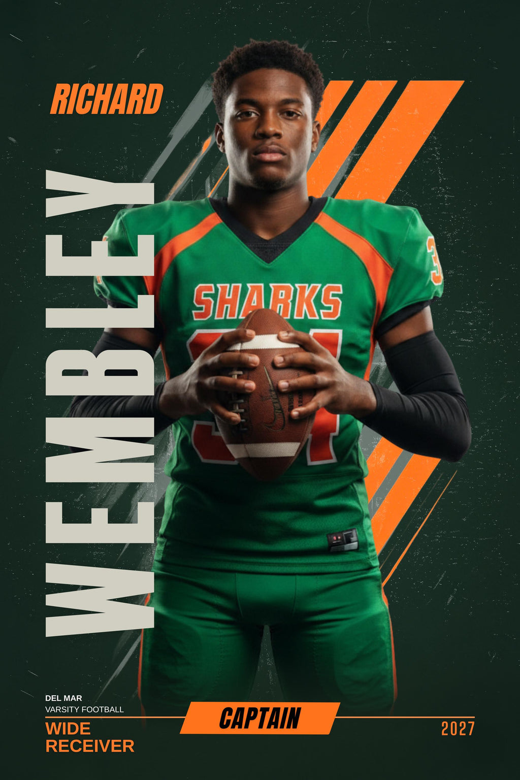 Graphic Stripe Football Poster Template | Editable in Canva | 2:3
