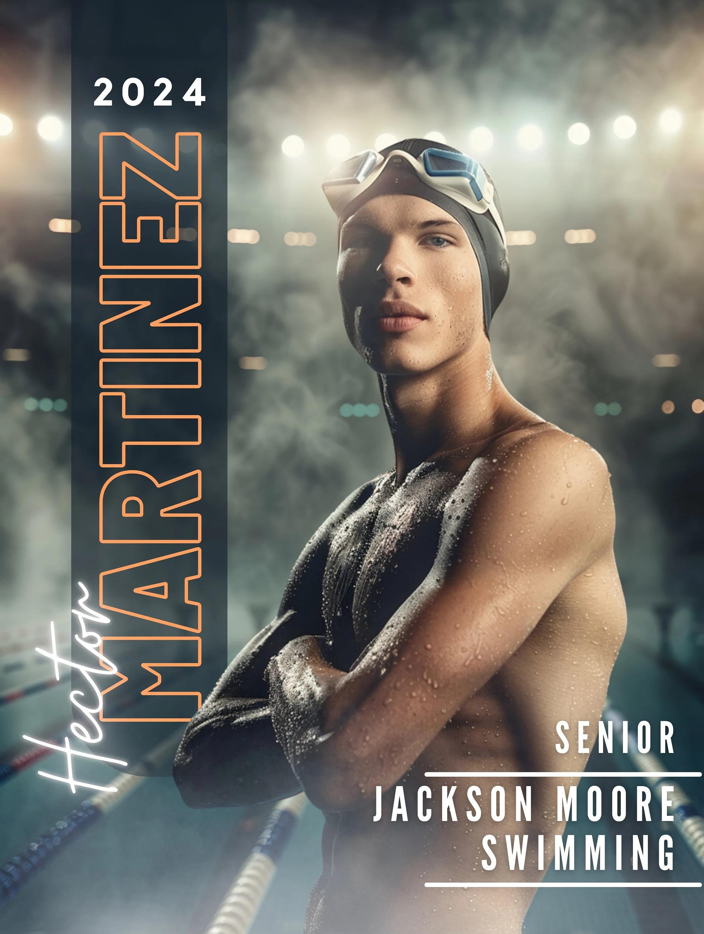Swimming Poster Template for Photoshop | 3:4 | Senior Banner, Player Poster, Memory Mate, Sports Card PSD