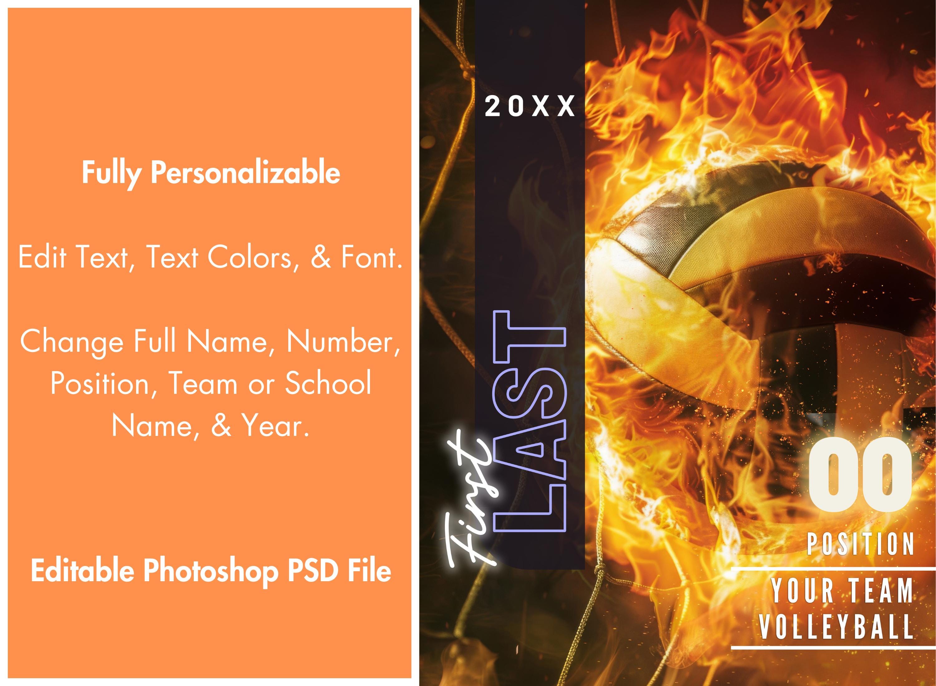Fiery Volleyball Poster Template | Editable in Photoshop | 3:4