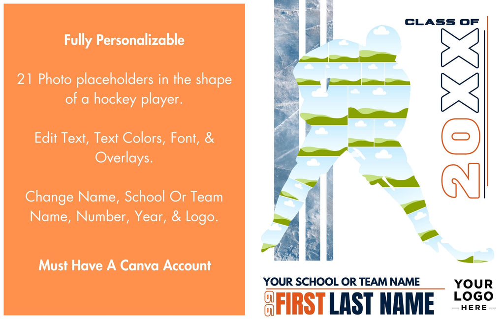 Hockey Photo Collage Template | Editable in Canva | 4:5 | Silhouette Style