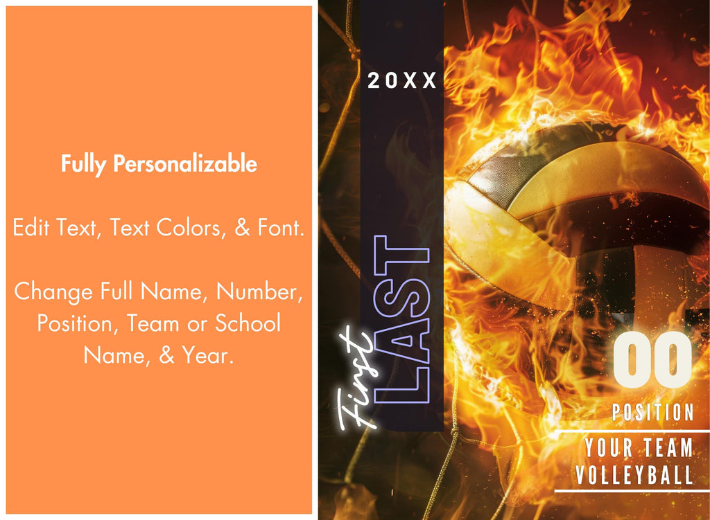 Fiery Volleyball Poster Template | Editable in Canva | 3:4