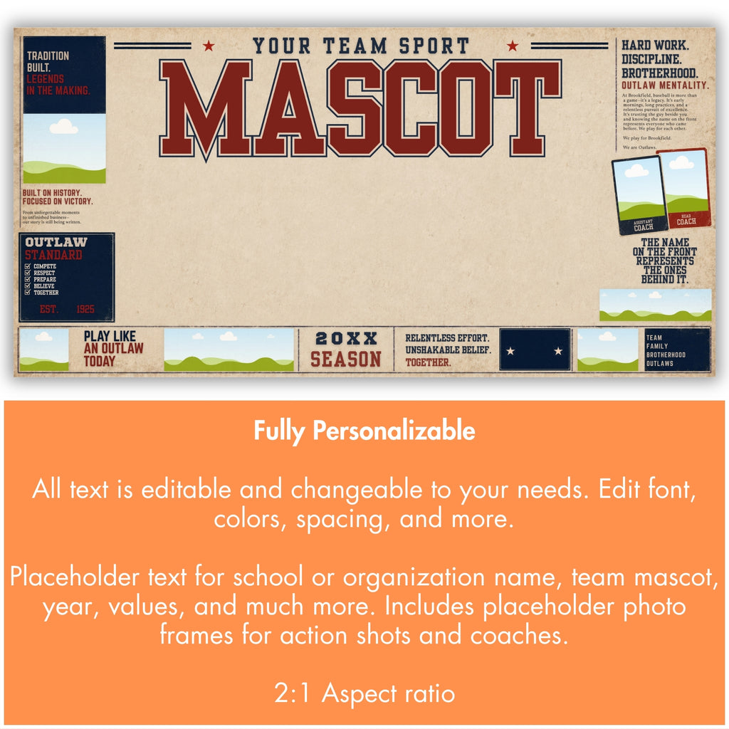 Vintage Baseball & Softball Team Banner Template | Editable in Canva | 2:1