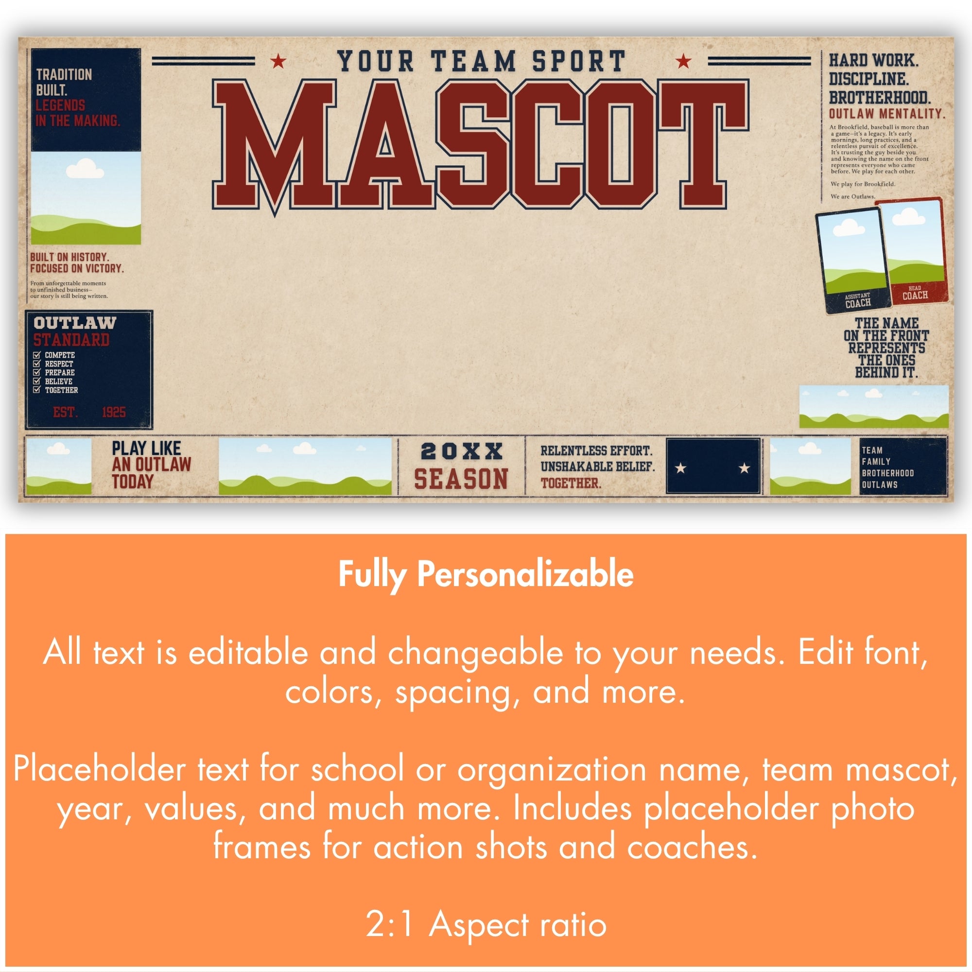 Vintage Baseball & Softball Team Banner Template | Editable in Canva | 2:1