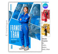Archery trading card and poster template editable in Canva with clean white geometric panel layout and multi-photo action collage framing the athlete