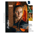 Archery senior night poster and locker poster template editable in Photoshop with a glowing fire-lit archery target backdrop and vertical surname typography alongside a close-up portrait