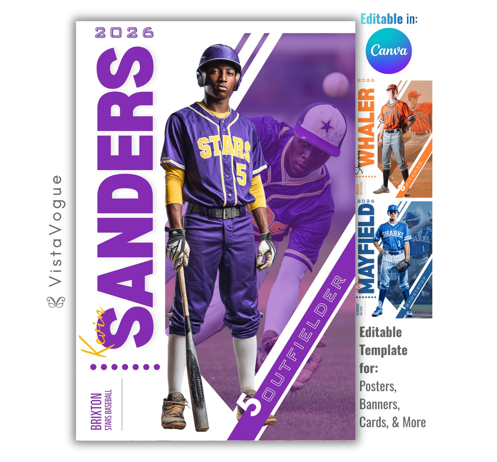 Dual Photo Baseball Poster Template | Editable in Canva | 2:3