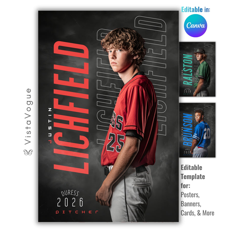 Repeating Name Baseball Poster Template | Editable in Canva | 2:3