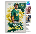Baseball senior night poster template editable in Canva with colorful smoke cloud background, clean athlete banner layout, and customizable player poster design