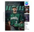 Baseball poster template editable in Canva with faded stadium backdrop and oversized team typography