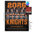 Baseball team poster template editable in Canva with oversized graduation year and team name typography framing a full group team photo