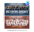 Baseball and softball team banner template editable in Canva with chain link fence backdrop, bold team typography, and customizable senior night team poster design