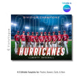 Baseball team poster template editable in Canva with stadium lights backdrop, oversized year graphics, and dramatic senior night team banner layout