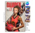 Basketball senior night poster template editable in Canva with torn paper collage effects, layered athlete action photos, and customizable player banner layout for sports posters