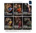 Basketball sports card and poster template editable in Photoshop with realistic mascot animal backdrop layered behind the athlete and bold team name typography