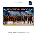 Basketball team banner template editable in Photoshop with glowing arena lights, smoky backdrop, and full team lineup on a hardwood court