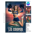 Cheer trading card and poster template editable in Canva with dramatic stormy stadium and turf field backdrop behind the athlete
