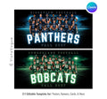 Editable football team banner template with glowing neon sports design shown in Canva mockup