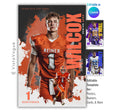 Football senior banner template editable in Canva with paint burst backdrop, layered player cutouts, and customizable sports poster design for senior night graphics