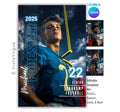 Football senior banner template editable in Canva with dramatic stadium goalpost background, cinematic lighting, and customizable sports poster design for senior night graphics