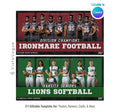 Football and softball team banner template editable in Canva with individually spotlit player lineup and bold oversized team name typography below