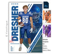 Football trading card and poster template editable in Photoshop with dual athlete photo layout and bold diagonal geometric overlay design