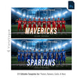 Football team banner template editable in Photoshop with glowing stadium lights backdrop and full team lineup design