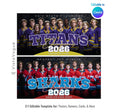 Hockey team banner and spirit poster template editable in Canva with starry night dark backdrop, full team lineup, and bold championship year typography below the group