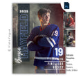 Hockey trading card and poster template editable in Photoshop with smoky arena backdrop and bold vertical surname typography alongside the athlete