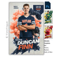 Lacrosse senior night poster template for Photoshop with colorful smoke backdrop, bold athlete layout, and customizable sports banner design for team captain graphics