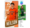 Editable soccer banner template with modern sports poster design shown in Canva mockup