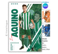 Soccer trading card and poster template editable in Canva with dual athlete photo layout and bold green and white diagonal slash design framing the athlete