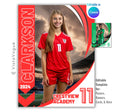 Soccer poster template editable in Canva with geometric curved overlays and dramatic stadium background