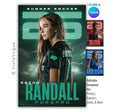 Soccer senior night poster template editable in Canva with glowing oversized numbers, lightning effects, and customizable athlete banner design for sports graphics and player posters