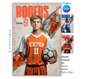 Soccer poster template editable in Canva with torn backdrop grunge texture and multi-photo action layout revealing the athlete from behind