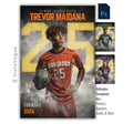 Soccer senior banner template for Photoshop with glowing LED number background, smoky effects, and customizable athlete poster layout for senior night sports graphics