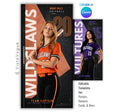 Editable softball banner template with geometric sports poster design shown in Canva mockup