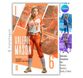 Softball senior night poster and player banner template editable in Canva with diagonal geometric panel layout featuring multiple action photos layered behind the full-body athlete