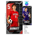 Editable soccer banner template with metallic sports poster design shown in Canva mockup