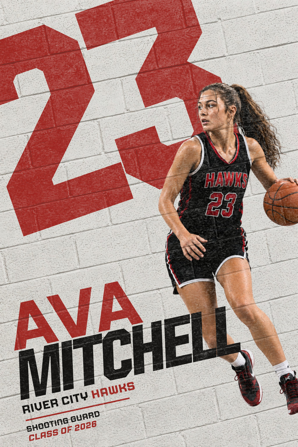 Basketball Poster Canva Template | Painted Brick Wall Design | 2:3