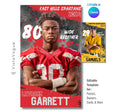 Universal sports player banner template editable in Canva with grunge splatter graphics, textured sports background, and bold senior night poster layout