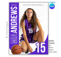 All sports senior night poster template editable in Canva with minimal curved graphics, clean modern layout, and customizable athlete banner design for sports posters and player cards