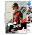 Universal sports poster template editable in Canva with brush texture background and angled nameplate design