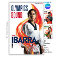 Taekwondo senior night poster and player banner template editable in Canva with bold flame brush stroke graphic on a clean white backdrop behind the athlete and motivational header text