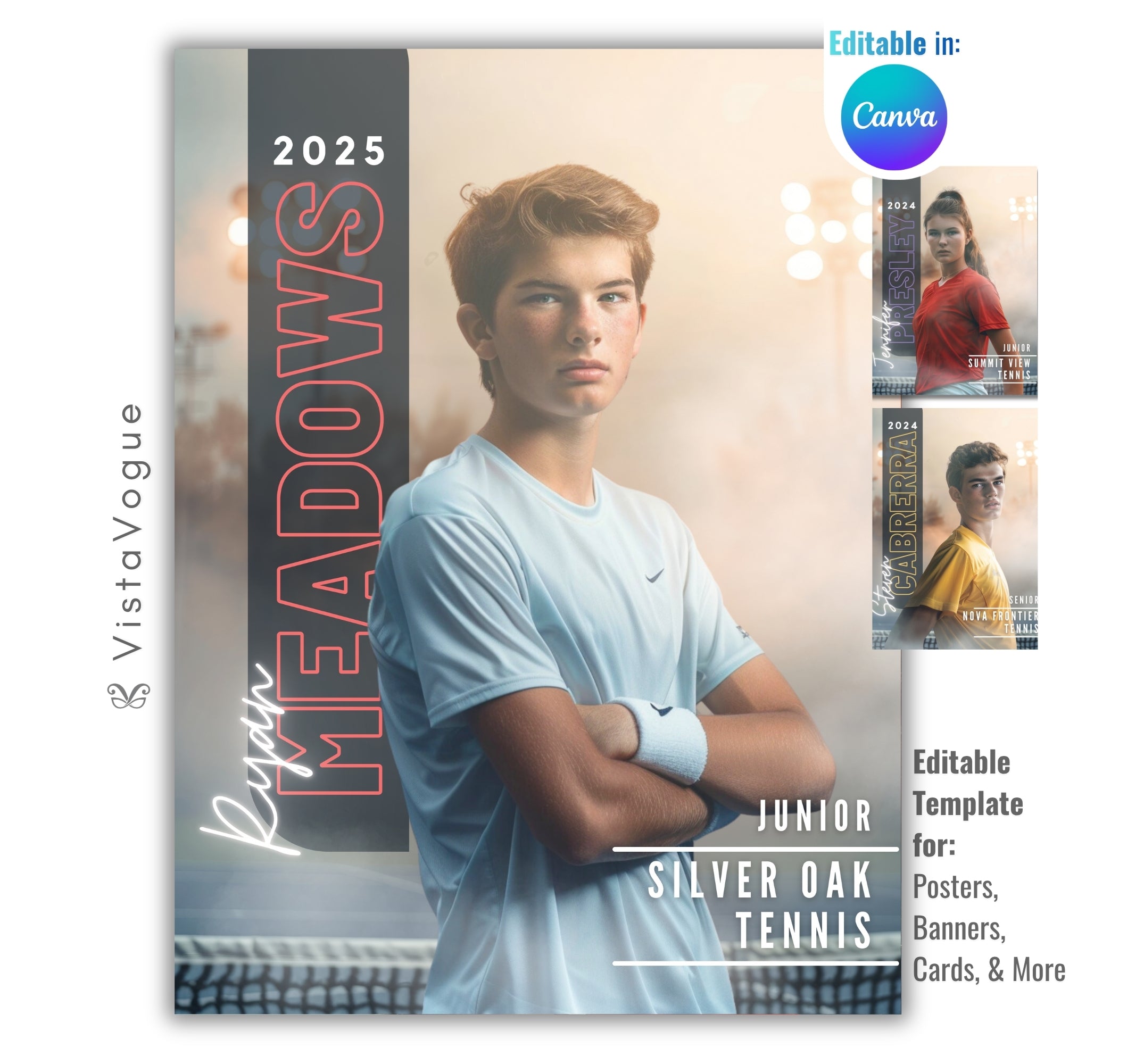 Cinematic Smokey Tennis Poster Template | Editable in Canva | 3:4