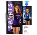 Editable volleyball banner template with geometric sports poster design shown in Canva mockup