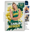 Volleyball senior night poster and spirit poster template editable in Photoshop with bold dual color smoke burst explosion and grunge texture backdrop behind the full-body athlete
