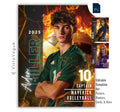 Volleyball senior night poster template for Photoshop featuring fiery volleyball background, glowing flame effects, and customizable athlete banner layout for sports posters