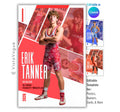 Wrestling senior night poster and player banner template editable in Canva with diagonal geometric panel layout featuring multiple action photos layered behind the full-body athlete