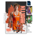 Wrestling senior night poster and player banner template editable in Photoshop with dual photo layout over a paint splatter grunge backdrop and win record stats display